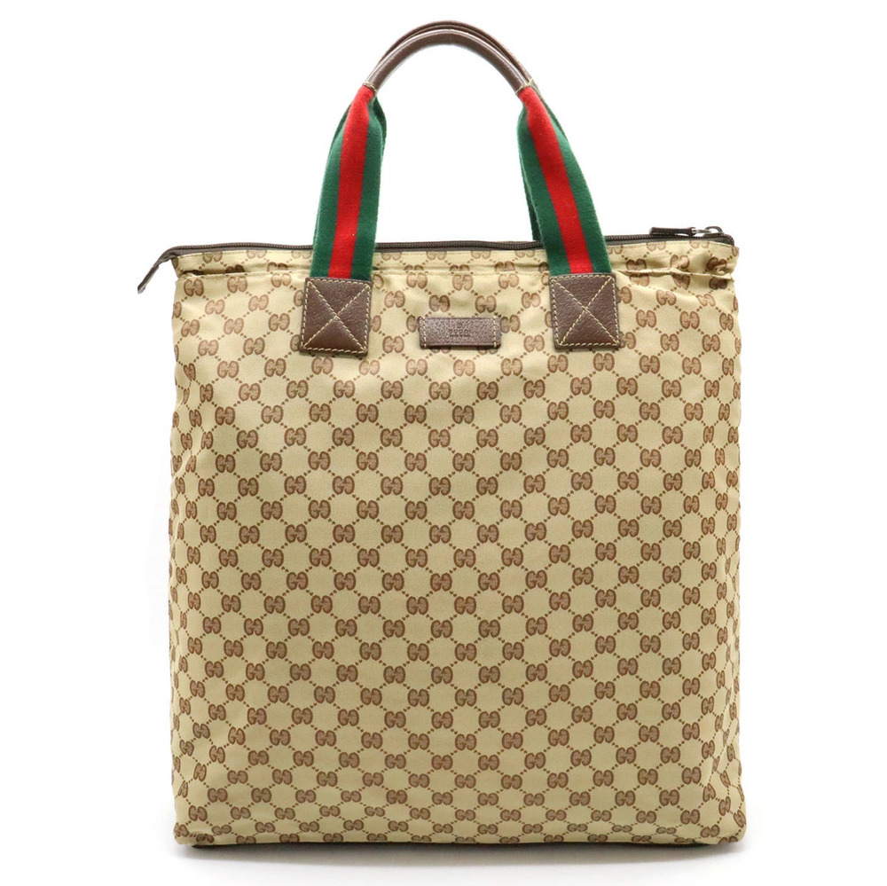 Gucci GG Sherry Tote Bag Canvas Beige Cream Green Red
